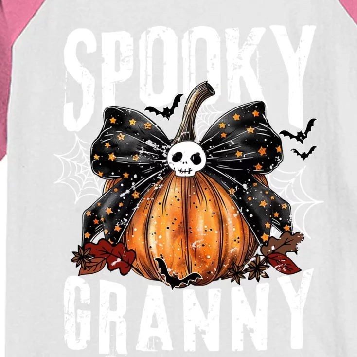 Spooky Granny Halloween Coquette Bow Pumpkin Fall Vibes Kids Colorblock Raglan Jersey