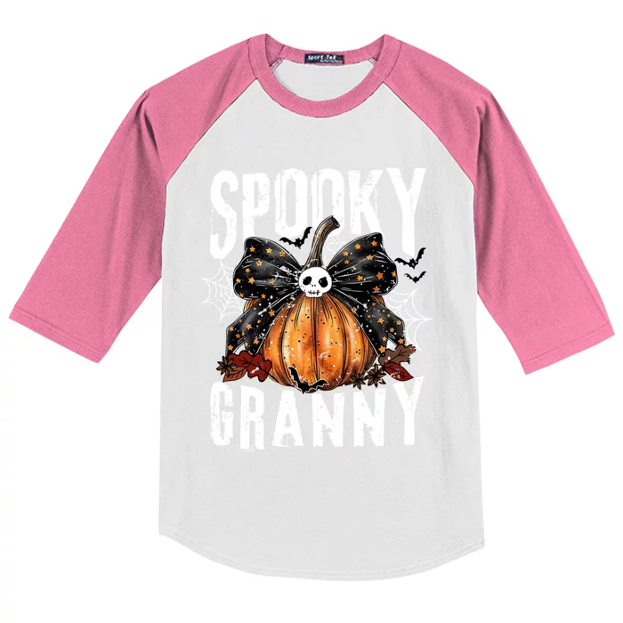 Spooky Granny Halloween Coquette Bow Pumpkin Fall Vibes Kids Colorblock Raglan Jersey