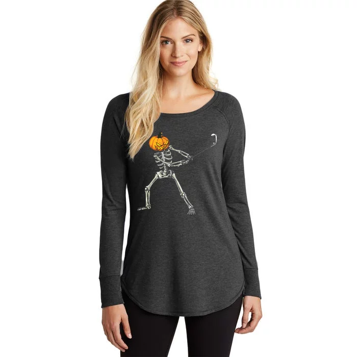 Skeleton Golf Halloween Pumpkin Golfing Golfer Women's Perfect Tri Tunic Long Sleeve Shirt