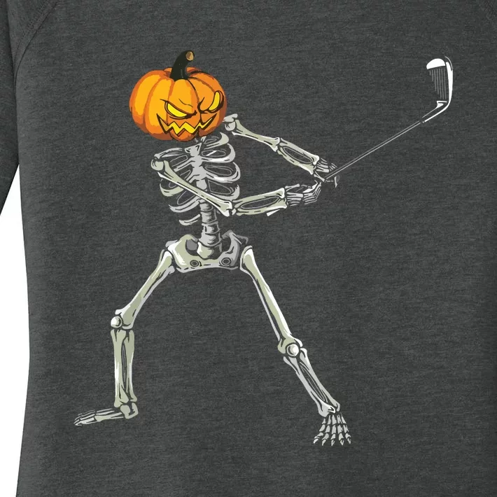 Skeleton Golf Halloween Pumpkin Golfing Golfer Women's Perfect Tri Tunic Long Sleeve Shirt