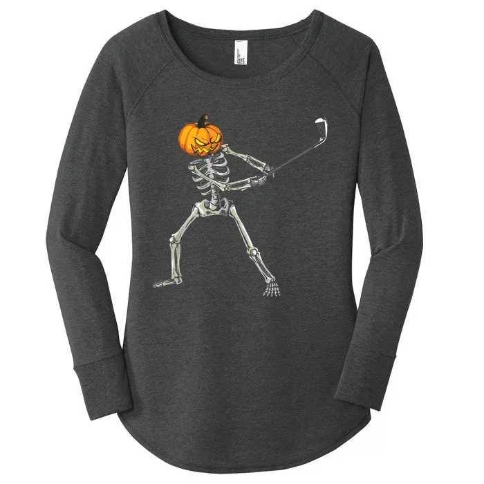 Skeleton Golf Halloween Pumpkin Golfing Golfer Women's Perfect Tri Tunic Long Sleeve Shirt