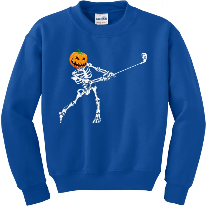 Skeleton Golf Halloween Pumpkin Golfing Golfer Kids Sweatshirt