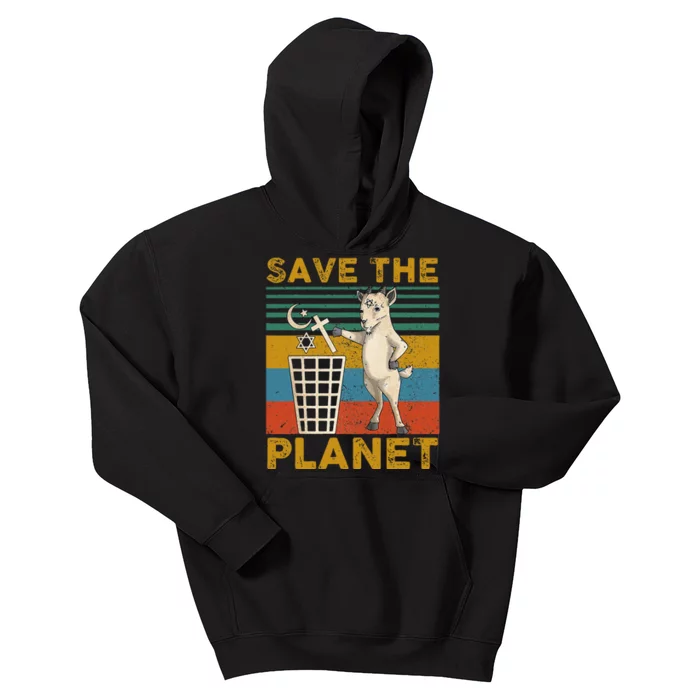 S.A.T.A.N.I.C Goat H.A.I.L. .S.A.T.A.N Save The Planet Kids Hoodie