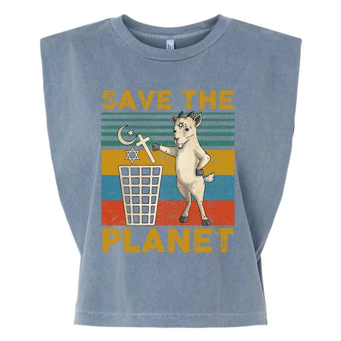 S.A.T.A.N.I.C Goat H.A.I.L. .S.A.T.A.N Save The Planet Garment-Dyed Women's Muscle Tee