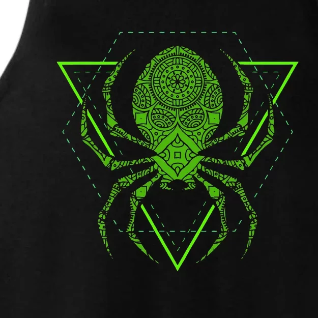 Sacred Geometry Halloween Spider Tribal Tattoo Mandala Ladies Tri-Blend Wicking Tank