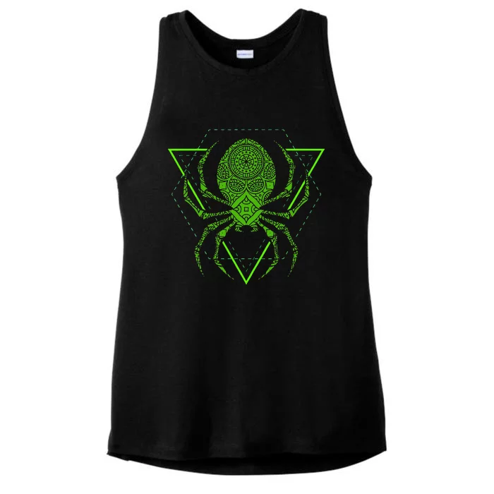 Sacred Geometry Halloween Spider Tribal Tattoo Mandala Ladies Tri-Blend Wicking Tank