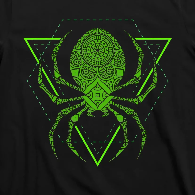 Sacred Geometry Halloween Spider Tribal Tattoo Mandala T-Shirt