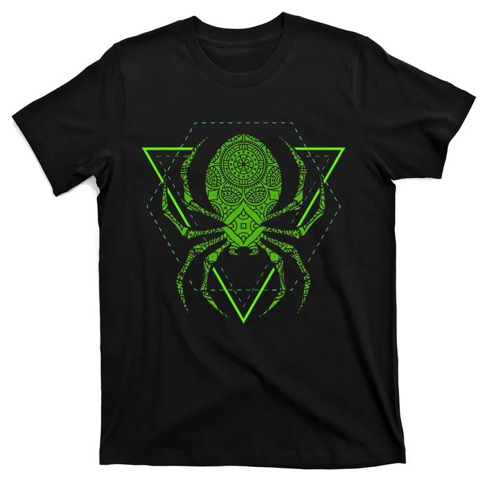 Sacred Geometry Halloween Spider Tribal Tattoo Mandala T-Shirt