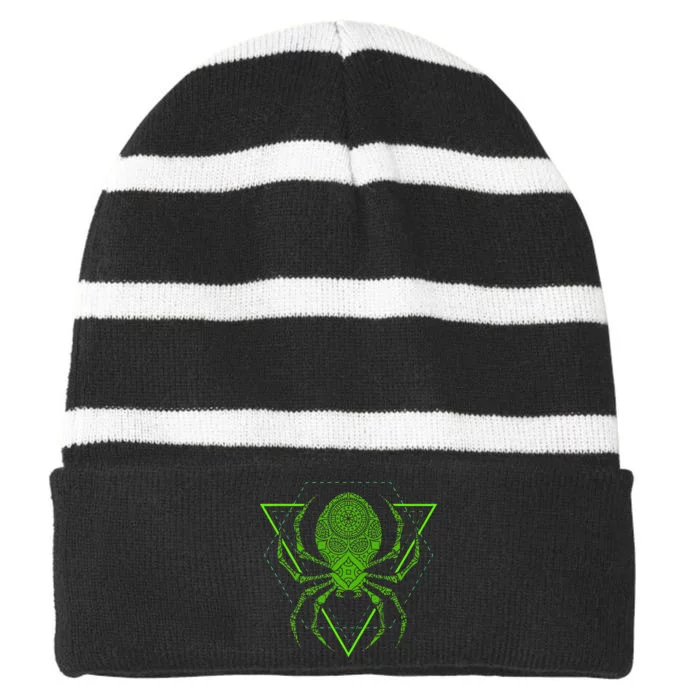 Sacred Geometry Halloween Spider Tribal Tattoo Mandala Striped Beanie with Solid Band