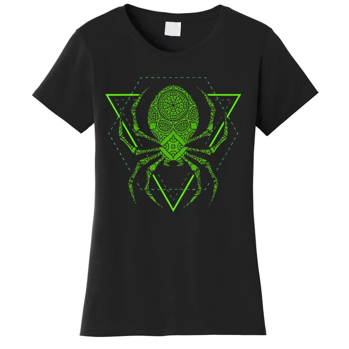 Sacred Geometry Halloween Spider Tribal Tattoo Mandala Women's T-Shirt