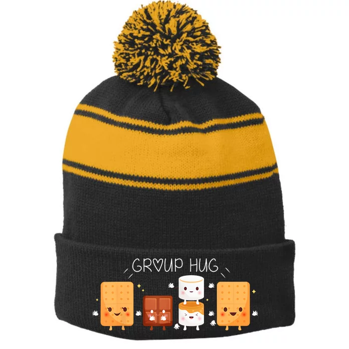 Smores Group Hug Camping Campfire Marshmallow Smores Stripe Pom Pom Beanie