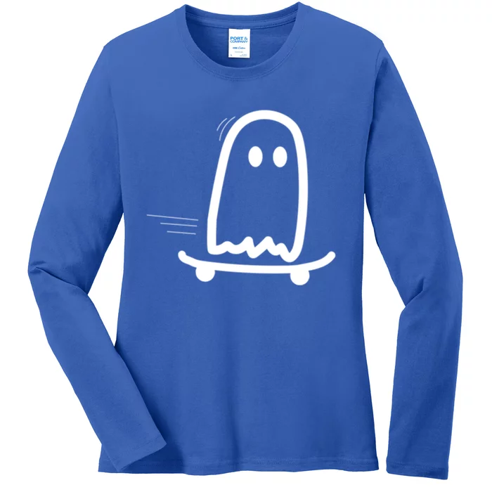 Skateboard Ghost Halloween Costume Funny Ghost Skateboarding Gift Ladies Long Sleeve Shirt