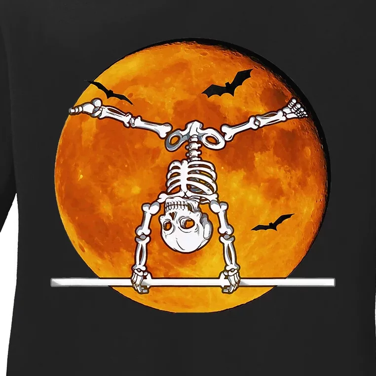 Skeleton Gymnastics Halloween Horizontal Bar Ladies Long Sleeve Shirt