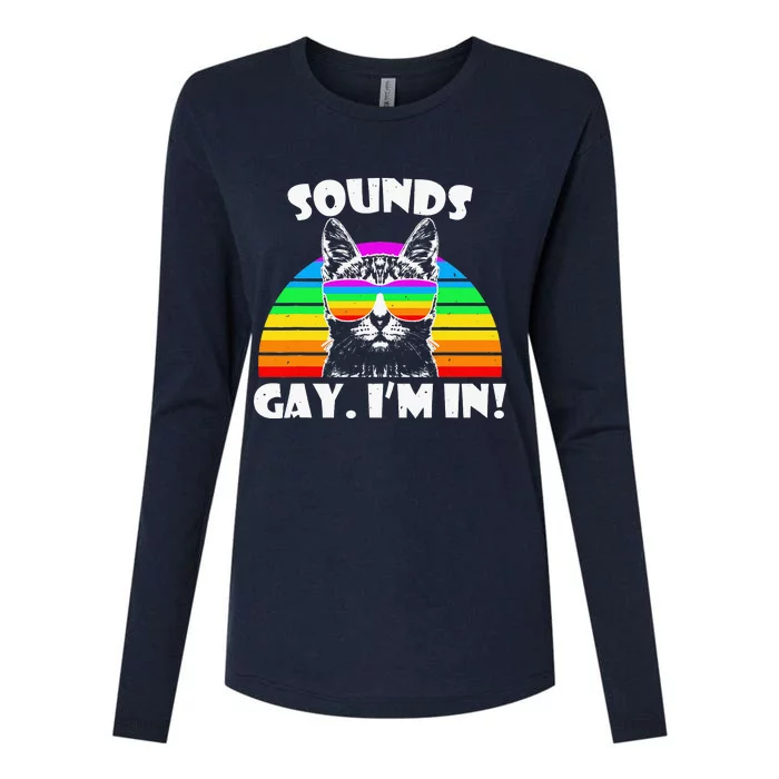 Sounds Gay I'm In Rainbow Cat Pride Retro Womens Cotton Relaxed Long Sleeve T-Shirt