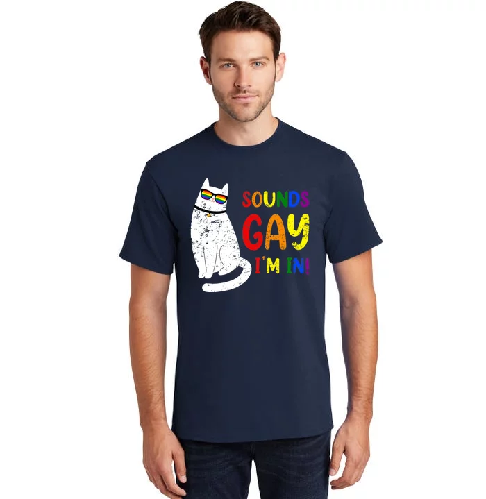 Sounds Gay I Am In Chonk Cat Funny Kitty LGBT Pride Rainbow Tall T-Shirt