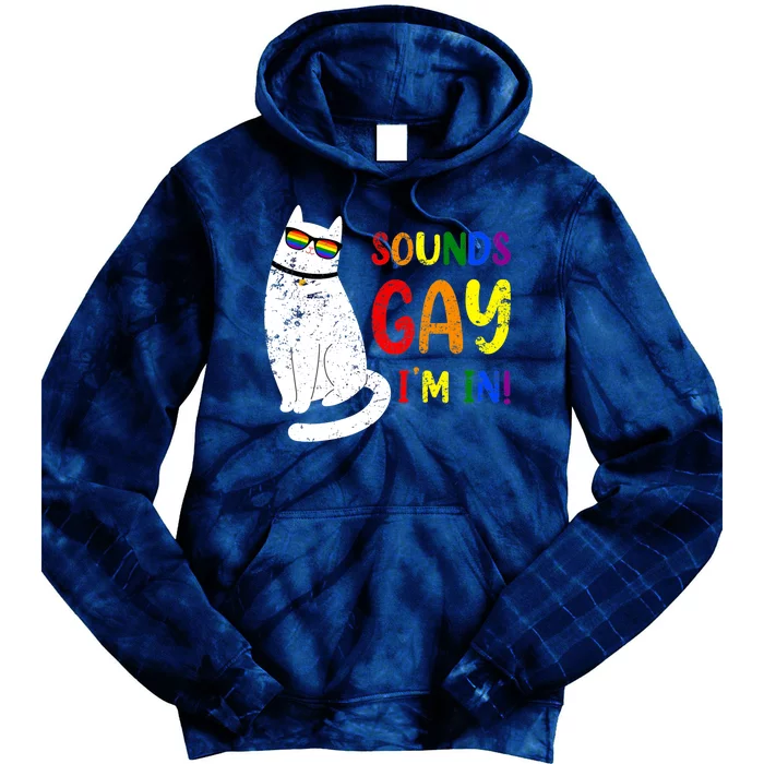 Sounds Gay I Am In Chonk Cat Funny Kitty LGBT Pride Rainbow Tie Dye Hoodie