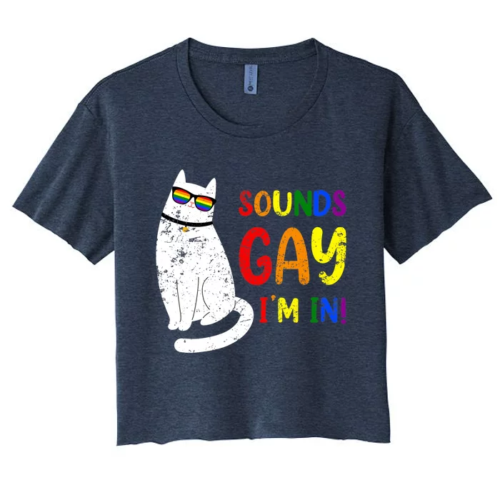 Sounds Gay I Am In Chonk Cat Funny Kitty LGBT Pride Rainbow Women's Crop Top Tee