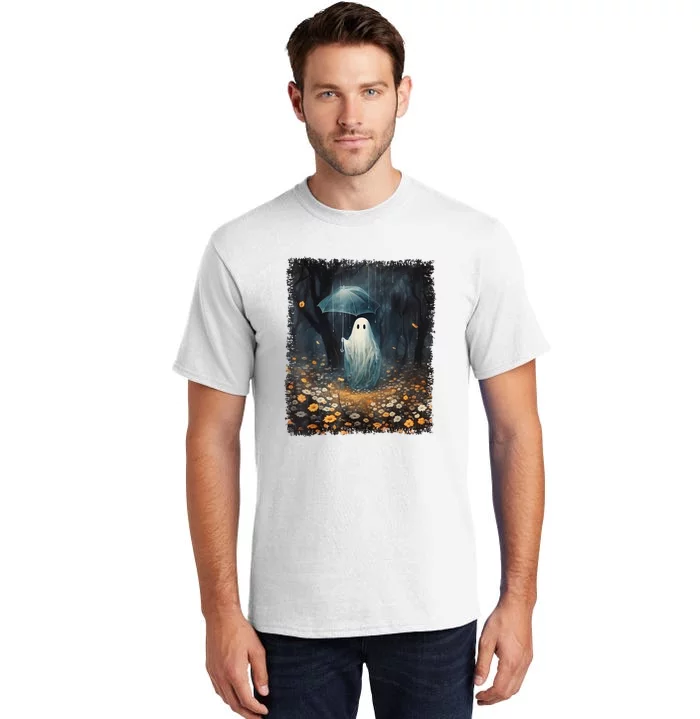 Spooky Ghost In The Forest Umbrella Vintage Halloween Gift Tall T-Shirt