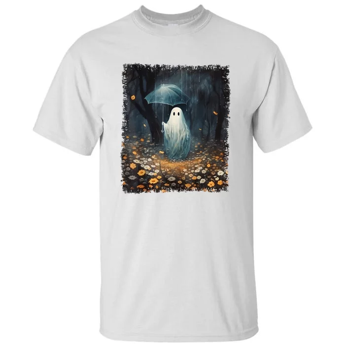 Spooky Ghost In The Forest Umbrella Vintage Halloween Gift Tall T-Shirt