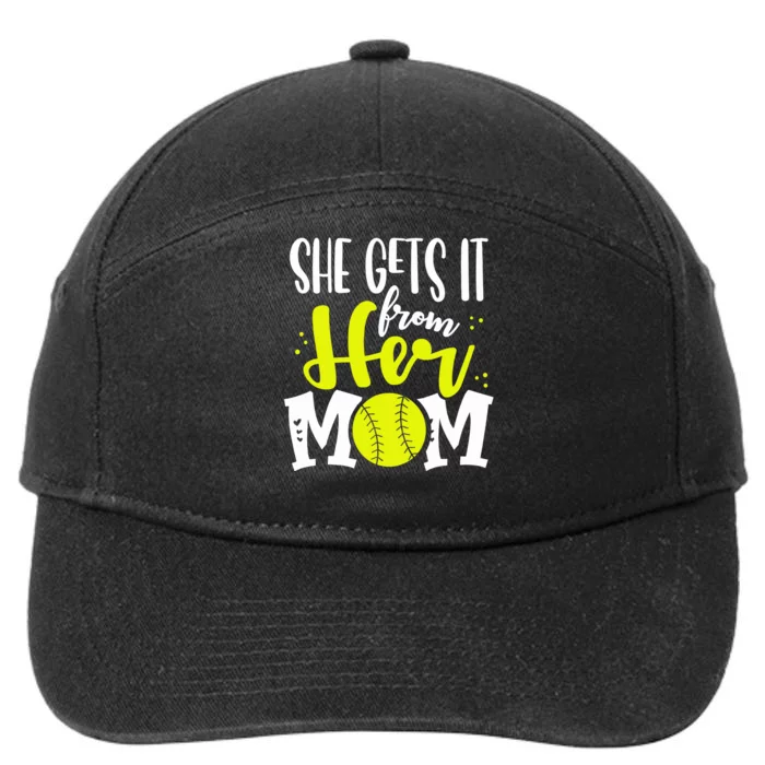 She Gets It From Her Mom Softball Girl Player Mother’s Day 7-Panel Snapback Hat