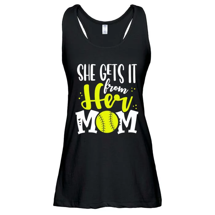 She Gets It From Her Mom Softball Girl Player Mother’s Day Ladies Essential Flowy Tank