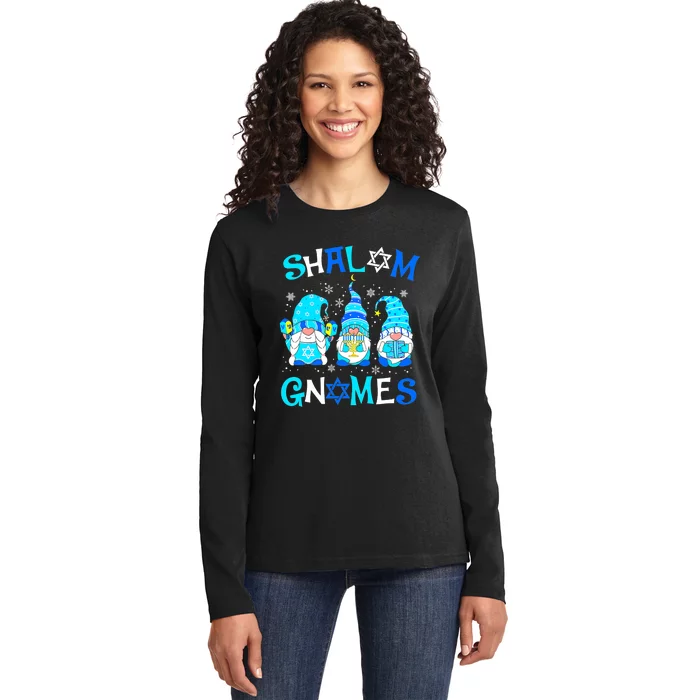 Shalom Gnome Jewish Hanukkah Chanukkah Gnomes Family Ladies Long Sleeve Shirt