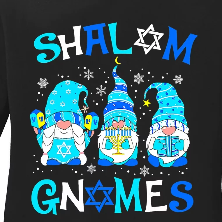 Shalom Gnome Jewish Hanukkah Chanukkah Gnomes Family Ladies Long Sleeve Shirt