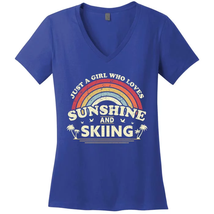 Skiing Gift Just A Who Loves Sunshine And Skiing Cute Gift Women's V-Neck T-Shirt