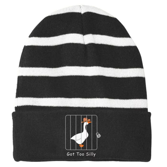 Silly Goose Lover Mugshot Meme Got Too Silly Striped Beanie with Solid Band