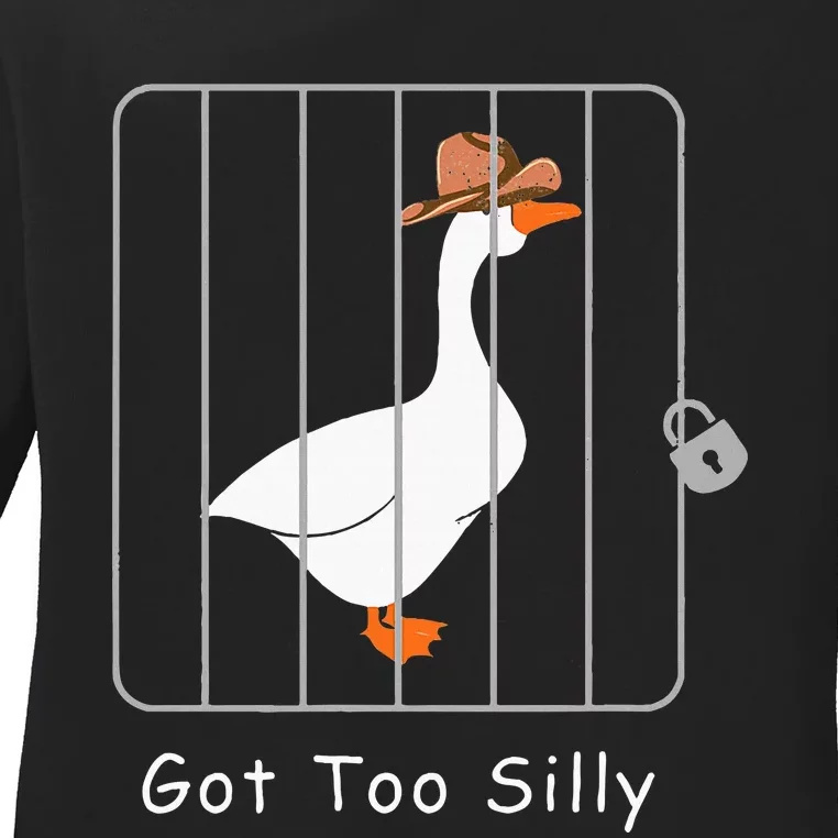 Silly Goose Lover Mugshot Meme Got Too Silly Ladies Long Sleeve Shirt