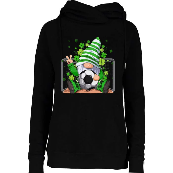 Soccer Gnome Lucky Shamrock Irish St Patrick's Day Womens Funnel Neck Pullover Hood