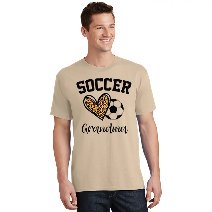 Soccer Grandma Leopard Heart Funny Mothers Day T-Shirt