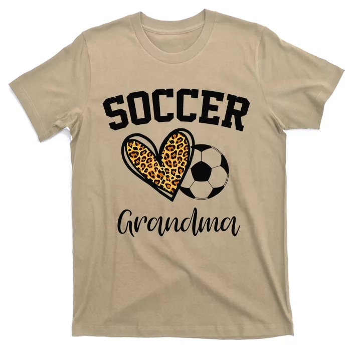 Soccer Grandma Leopard Heart Funny Mothers Day T-Shirt