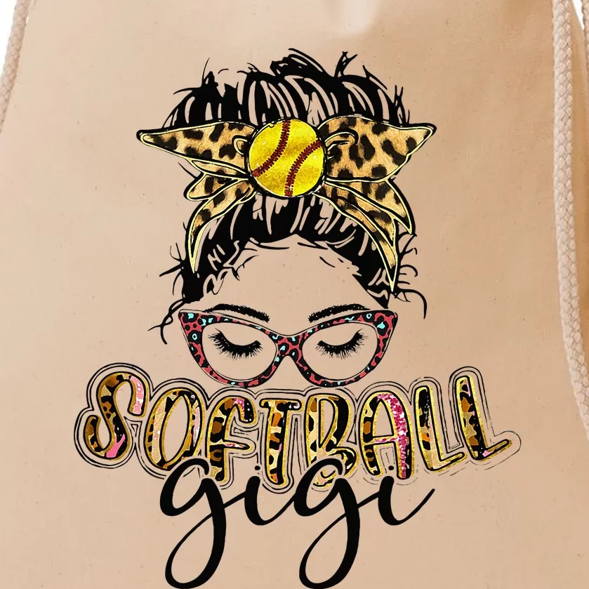 Softball Gigi Life Leopard Messy Bun Game Day Mothers Day Drawstring Bag