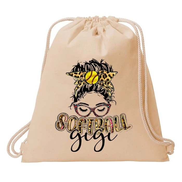 Softball Gigi Life Leopard Messy Bun Game Day Mothers Day Drawstring Bag