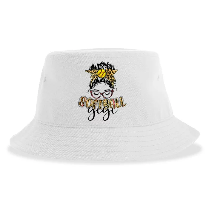 Softball Gigi Life Leopard Messy Bun Game Day Mothers Day Sustainable Bucket Hat