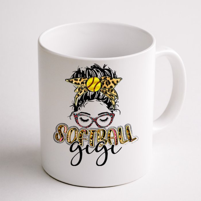 Softball Gigi Life Leopard Messy Bun Game Day Mothers Day Front & Back Coffee Mug