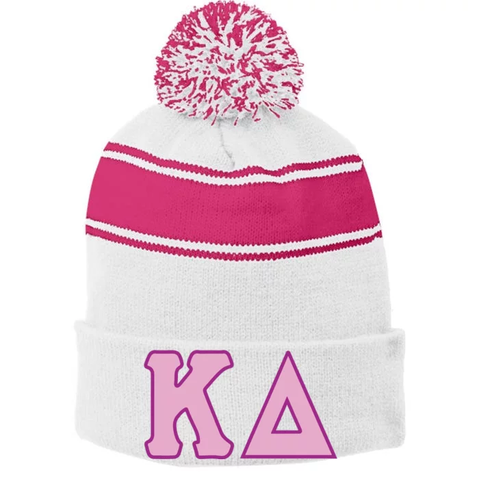 Sorority Greek Letter Stripe Pom Pom Beanie