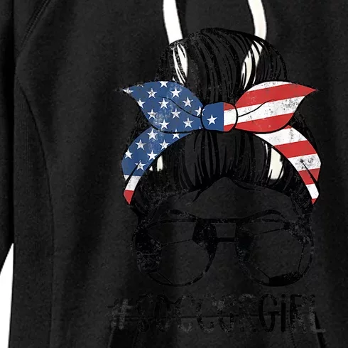 Soccer Girl Messy Hair Bun United States Football Women's Fleece Hoodie