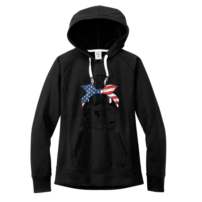 Soccer Girl Messy Hair Bun United States Football Women's Fleece Hoodie