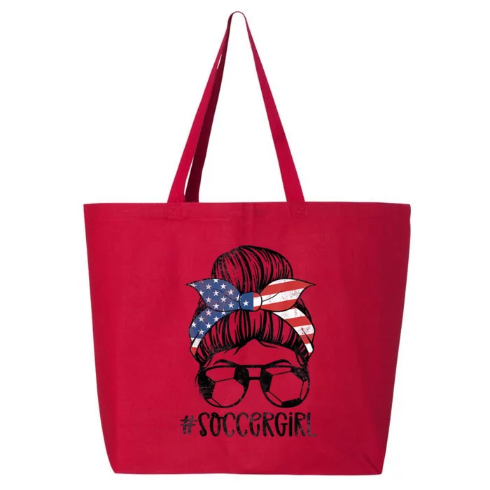 Soccer Girl Messy Hair Bun United States Football 25L Jumbo Tote