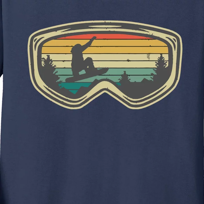 Snowboard Goggles Mountain Snowboarding Retro Vacation Gift Kids Long Sleeve Shirt