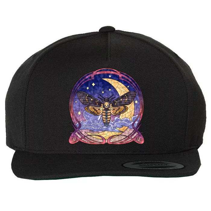 Stained Glass Moth Butterfly Moon Crest Wool Snapback Cap