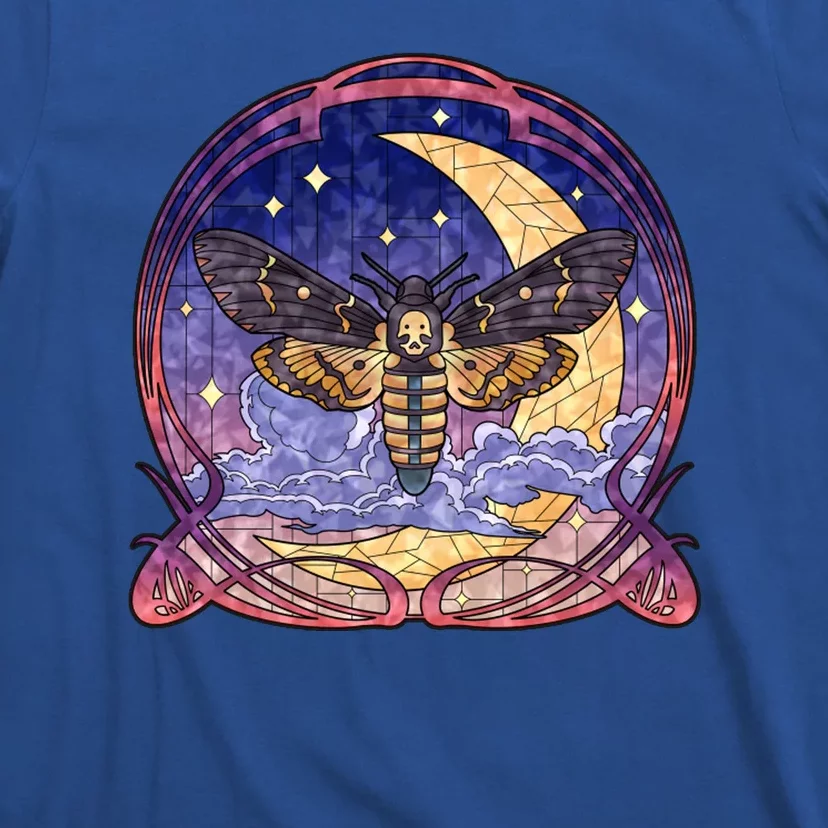 Stained Glass Moth Butterfly Moon Crest T-Shirt