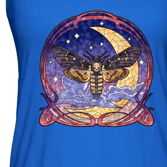 Stained Glass Moth Butterfly Moon Crest Ladies Essential Flowy Tank