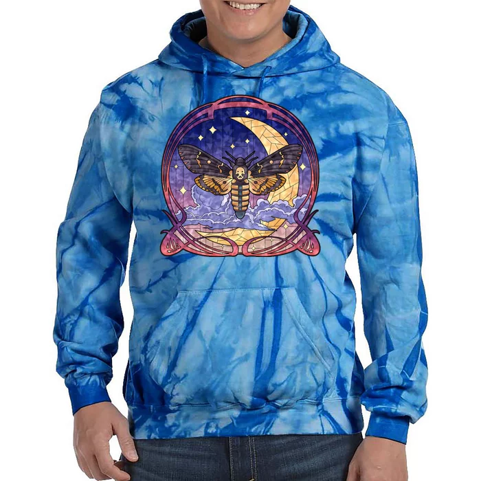 Stained Glass Moth Butterfly Moon Crest Tie Dye Hoodie