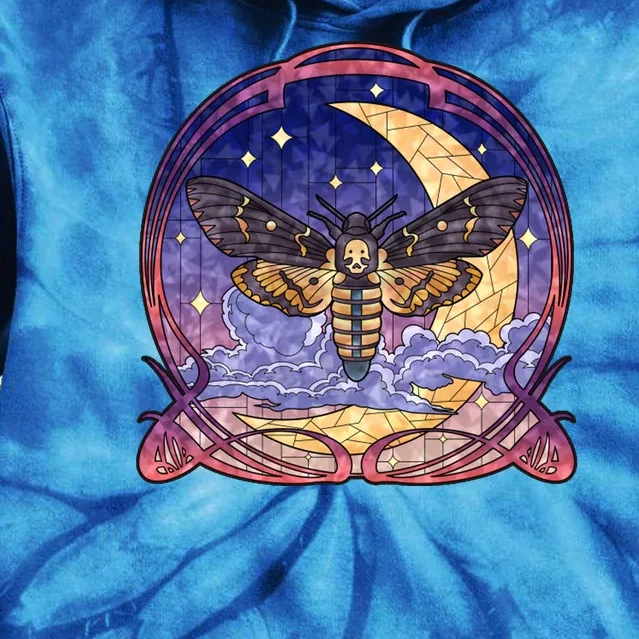 Stained Glass Moth Butterfly Moon Crest Tie Dye Hoodie