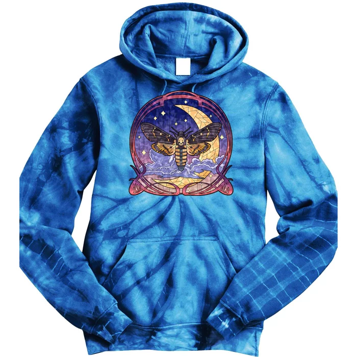 Stained Glass Moth Butterfly Moon Crest Tie Dye Hoodie