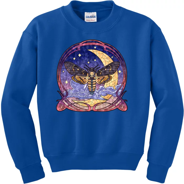 Stained Glass Moth Butterfly Moon Crest Kids Sweatshirt