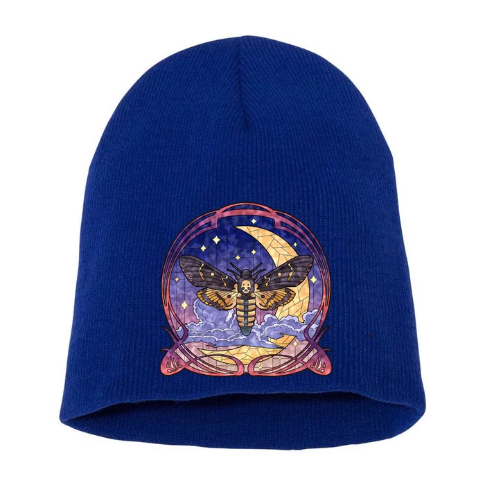 Stained Glass Moth Butterfly Moon Crest Short Acrylic Beanie